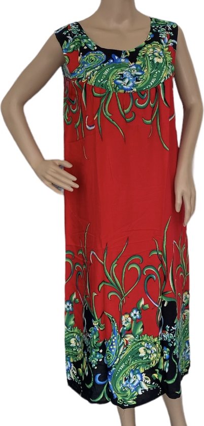 Dames mouwloze jurk - nachthemd met bloemenprint onesize 36-40 rood