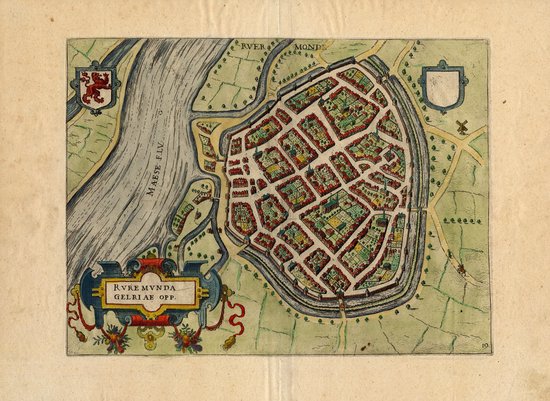Mooie historische plattegrond, kaart van de stad Roermond, door L. Guicciardini in 1612