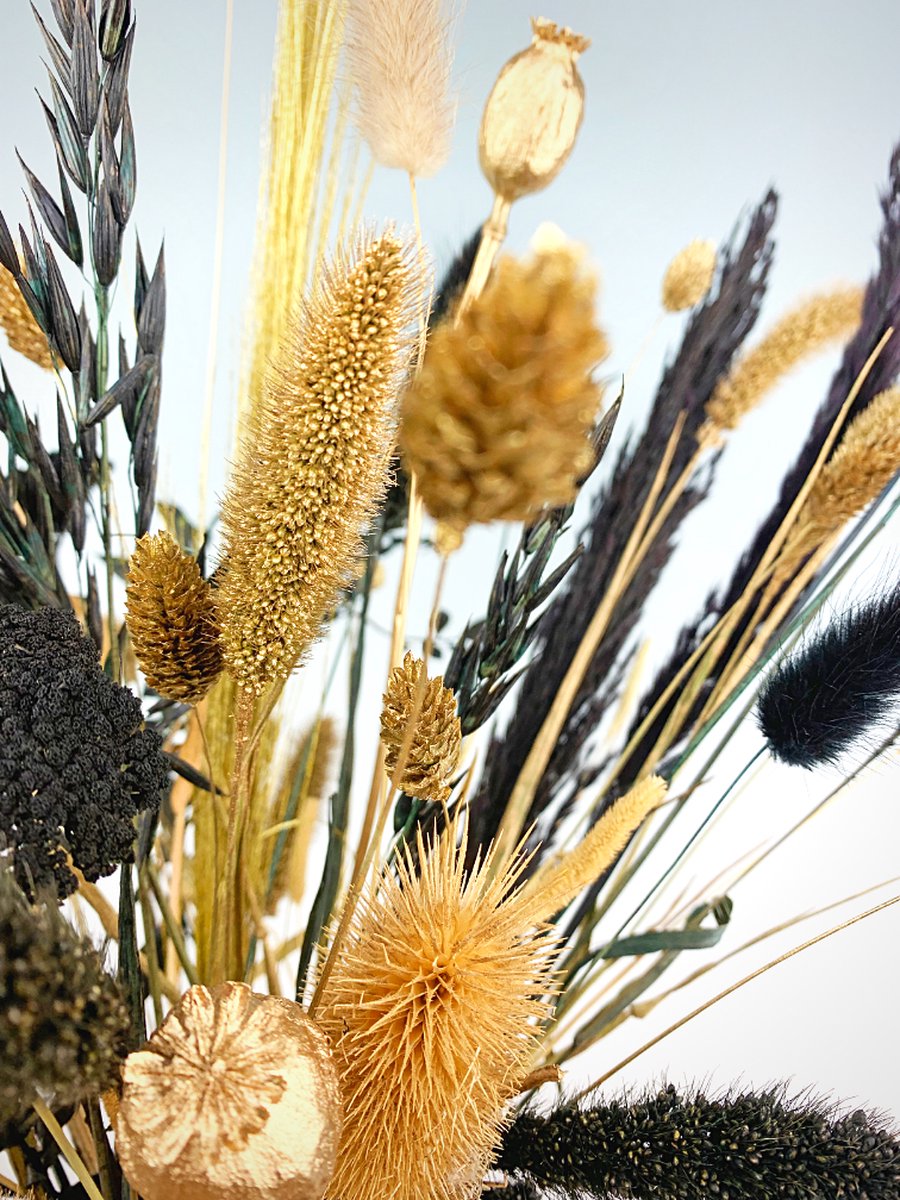 Droogbloemen boeket "Golden Ely" inclusief vaas | 70cm | Chique en Sfeervol | Een perfecte en stijlvolle toevoeging op jouw interieur — cadeau in Wonen & Interieur - foto 4