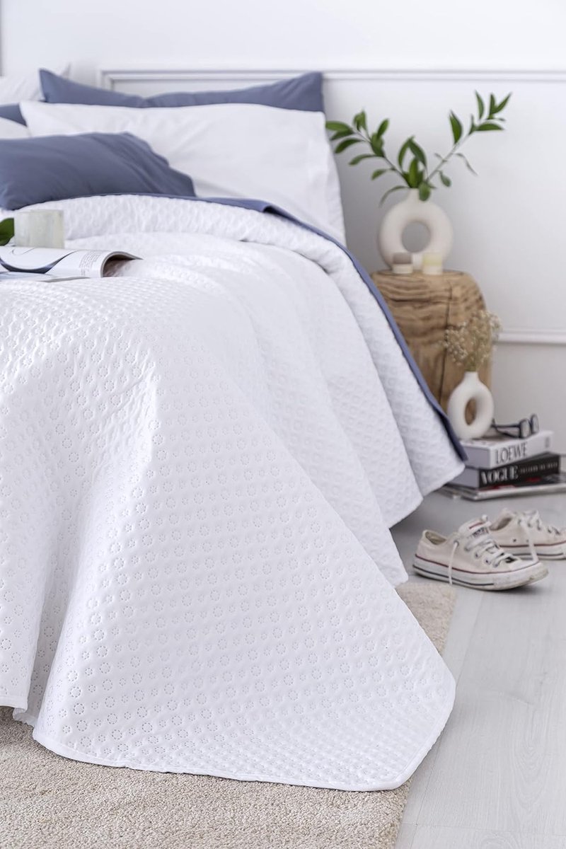 Sprei fijn gewatteerd piqué voor lente, zomer, herfst en winter 100% extra zacht microvezel multifunctioneel dekbed 105-200x260 cm wit thumbnail 6