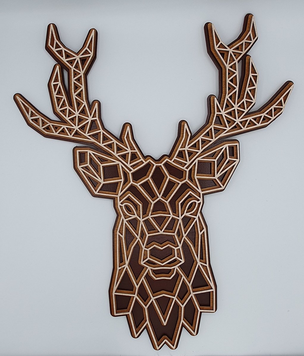 Handgemaakte duurzame 3-laags hert Houten CNC-kunst -Bruin
