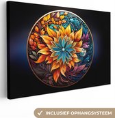 Canvas Schilderij Mandala - Bloemen - Kleuren - 90x60 cm - Wanddecoratie