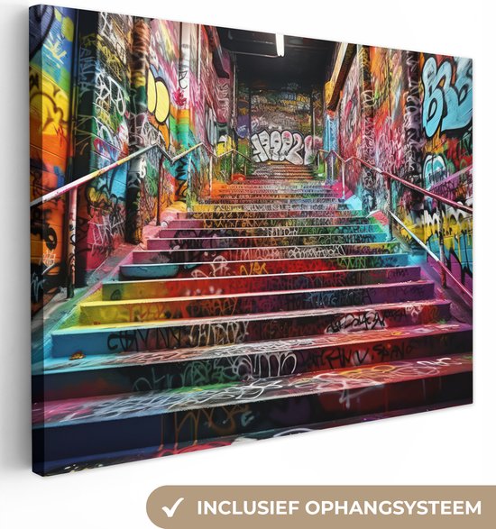Canvas Schilderij Trap - Graffiti - Kleuren - Kunst - 40x30 cm - Wanddecoratie