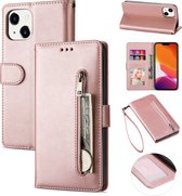 Luxe Apple iPhone 15 Plus Telefoonhoesje - Hoogwaardig Leer - Pasjeshouder - Roze