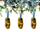 Kersthanger - set van 3 - kerstornamenten - klomp - gouden kerstversiering - Hollandse cadeautjes