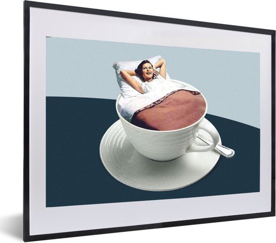 Fotolijst incl. Poster - Vrouw - Koffie - Vintage - 60x40 cm - Posterlijst