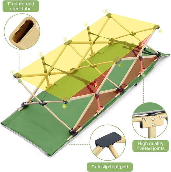 Campingbed met draagtas voor volwassenen, extra groot, inklapbaar, klapbed, campingbed, campingbed voor buiten, tuin, binnen, 204 kg, groen van Camp — afbeelding 5