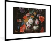 Cadre photo avec affiche - Nature morte avec des fleurs et une montre - Peinture d'Abraham Mignon - 90x60 cm - Cadre pour affiche