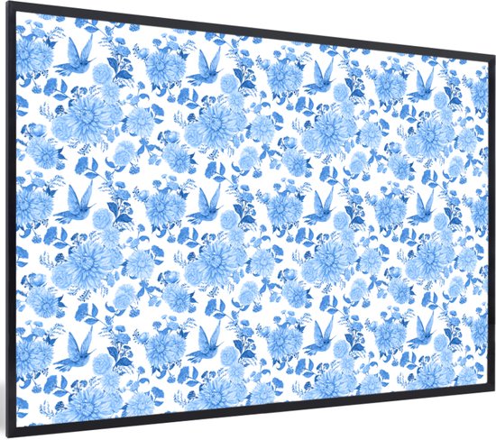 Cadre photo avec poster - Fleurs - Motif - Blauw - 90x60 cm - Cadre poster