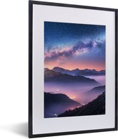 Cadre photo avec poster - Montagnes - Ciel étoilé - Brume - 30x40 cm - Cadre poster
