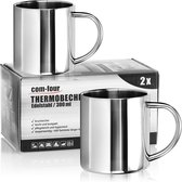 2x tasse thermos en acier inoxydable - 300 ml par tasse - tasse isolante à double paroi - tasse à café incassable - tasse thermique - tasse de camping - tasse - sans BPA (300 ml)
