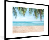 Photo encadrée - Feuilles de palmier suspendues au dessus du cadre photo plage noir avec passe partout blanc 80x120 120x80 cm - Affiche encadrée (Décoration murale salon / chambre) / Mer et plage