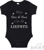 100% katoenen Romper "Mijn Opa & Oma zijn de liefste" Unisex Katoen Zwart/grijs Maat 56/62