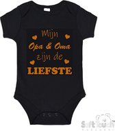 100% katoenen Romper "Mijn Opa & Oma zijn de liefste" Unisex Katoen Zwart/tan Maat 56/62