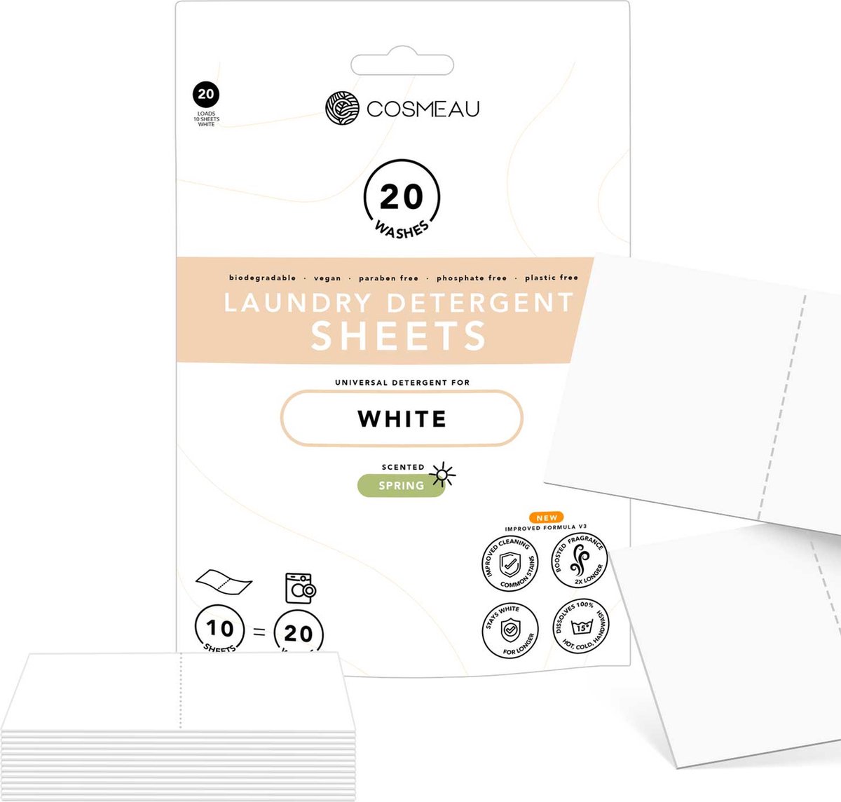 Goedkoopste Cosmeau Witte Was Wasmiddel Wasstrips 20 Wasbeurten Wasvellen Wasdoekjes Detergent Sheets Wasdoekjes Proefpakket - Plasticvrij Biologisch Afbreekbaar