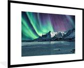Fotolijst incl. Poster - Noorderlicht - Sneeuw - Noorwegen - 120x80 cm - Posterlijst
