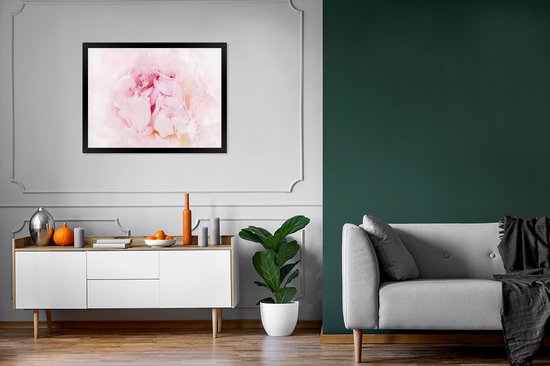 Image encadrée - Gros plan d'un cadre photo pivoine rose dense noir 80x60 cm - Affiche encadrée (Décoration murale salon / chambre)