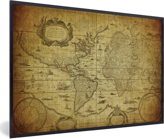 Affiche avec cadre Wereldkaart - Vintage - Histoire - 30x20 cm