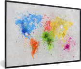 Affiche avec cadre Cartes du monde du Wereldkaart - Abstrait - Peinture cadre photo noir - Cadre photo noir - 120x80 cm - Affiche avec cadre