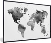Fotolijst incl. Poster - Wereldkaart - Waterverf - Zwart - Wit - Kinderen - Jongens - Meisjes - 30x20 cm - Posterlijst