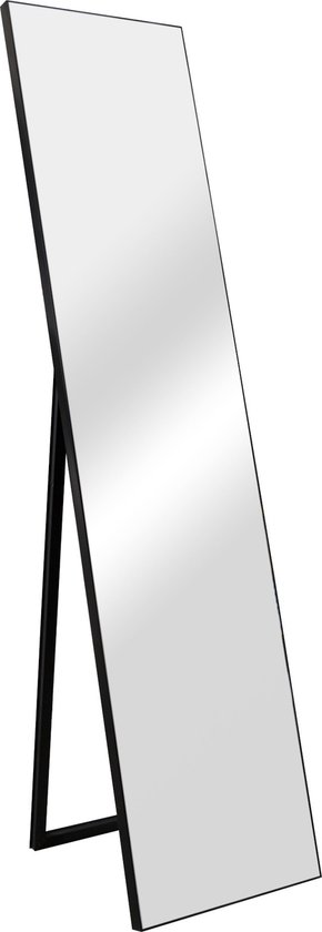 Spiegel Vrijstaand Doretta - Verstelbaar - 150,6x35,6 cm - Zwart - MDF en Glas - Stijlvolle uitstraling