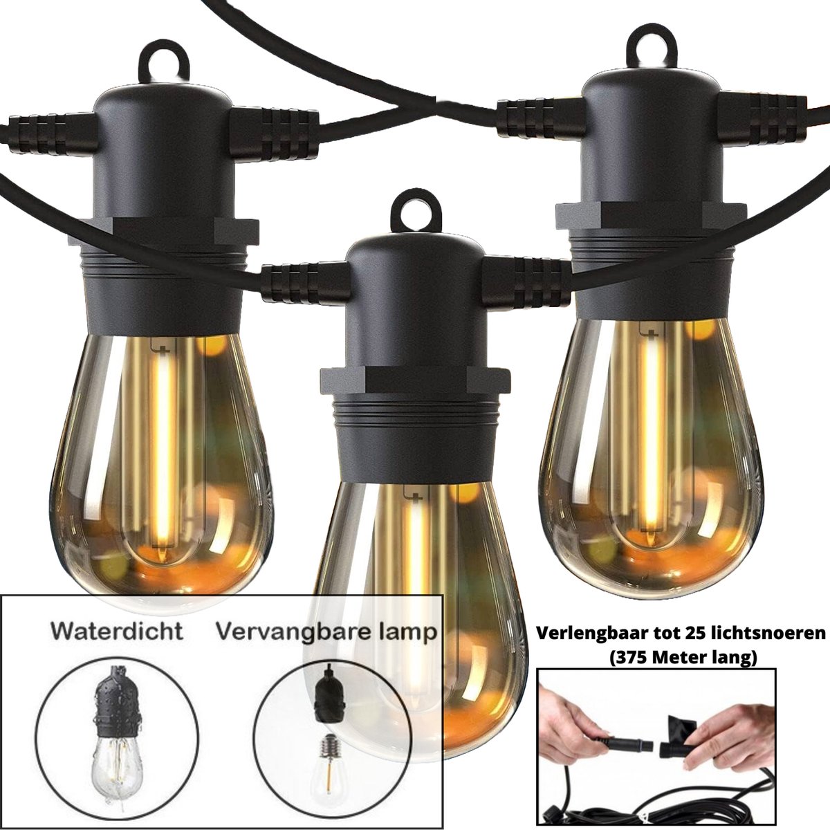 Feestverlichting – Lichtsnoer – 8m – Incl. 10x led – buiten verlichting - helder glas - QR Verlichting