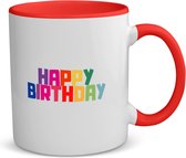 Akyol - happy birthday koffiemok - theemok - rood - Happy birthday - iemand die jarig is - de jarige - verjaardagscadeau - kado - geschenk - gift - leuke verjaardagscadeau - 350 ML inhoud