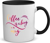 Akyol - coffee is a hug, i am a mug koffiemok - theemok - zwart - Koffie - iemand die houdt van koffie - koffie liefhebbers - quote - verjaardagscadeau - cadeau - kado - gift - geschenk - verrassing - 350 ML inhoud