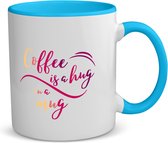 Akyol - coffee is a hug, i am a mug koffiemok - theemok - blauw - Koffie - iemand die houdt van koffie - koffie liefhebbers - quote - verjaardagscadeau - cadeau - kado - gift - geschenk - verrassing - 350 ML inhoud