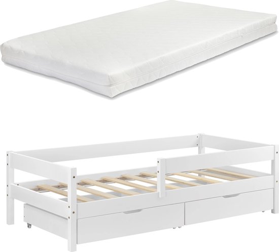 Kinderbed Lien - Met matras en 2 lades - 90x200 cm - Wit - Voor meisjes - Voor jongens