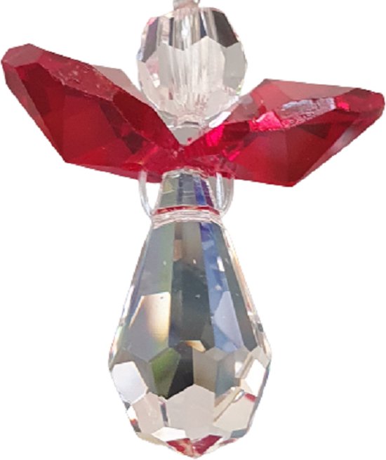 Beschermengel Raamhanger Rood , gemaakt met o.a. swarovski kristal, raamdecoratie, raamkristal, fengshui, crystal, kersthanger, kerst ornament, kerst, cadeau, geluksengel, beschermengel, engel, engeltje, autohanger, kerstpakket