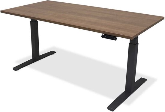 Zit sta bureau - hoog laag bureau - staan zit bureau - staand bureau – verstelbaar bureau – game bureau – 140 x 80 cm – zwart onderstel – havanna bureaublad
