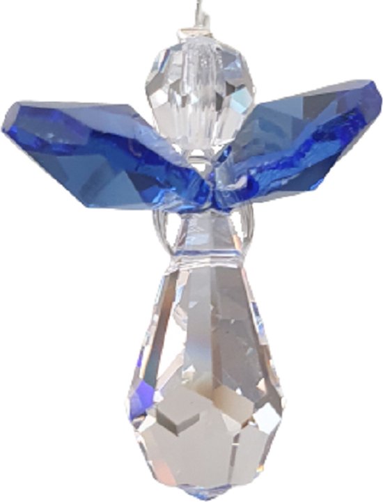 Beschermengel Raamhanger Licht blauw , gemaakt met o.a. swarovski kristal, raamdecoratie, raamkristal, fengshui, crystal, kersthanger, kerst ornament, kerst, cadeau, geluksengel, beschermengel, engel, engeltje, autohanger, kerstpakket