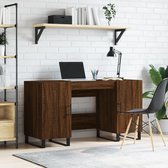 The Living Store Bureau Bruineiken 140x50x75cm - Industriële Stijl - 4 Deurvaks - Bewerkt Hout en Ijzer