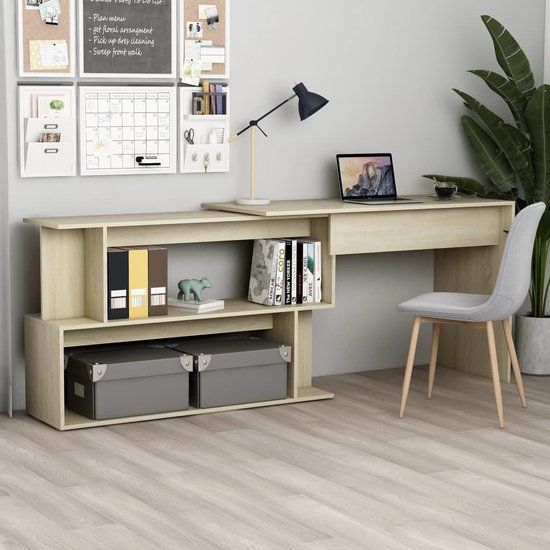 The Living Store Desk Bureau d'angle - 200 x 50 x 76 cm - Rotatif - Chêne  Sonoma | bol.