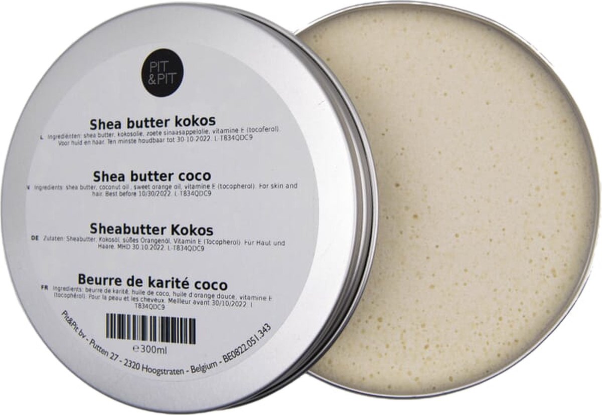 Pit&Pit - shea butter kokos 300 ml - Artisanale en ongeraffineerde sheaboter als basis - Ideaal voor de droge tot normale huid