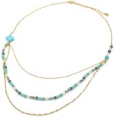 Ketting Gelaagd - Kralen - RVS - Lengte 39-45 cm - Blauw