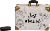 Spaarpot koffer just married voor bruiloft en huwelijk