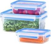 508567 Food Clip & Close, plastique, transparent/bleu, capacité en litre 1/2,3/3,7, set de 3 boîtes