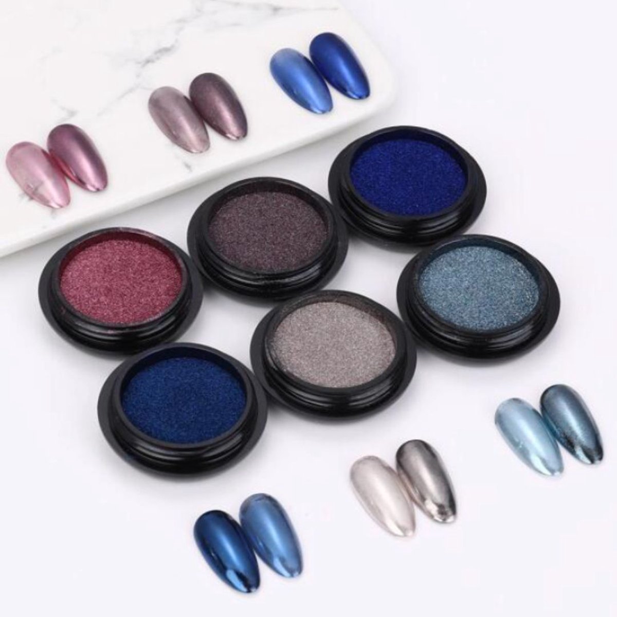 Goedkoopste GUAPÀ® Holografische Glitter Poeder Set | 6 Nail Art glitters | Nail Art & Nagel Decoratie | Spiegel en pigment poeder | Chrome Nagels | 6 stuks diverse donkere kleuren nagelpoeder
