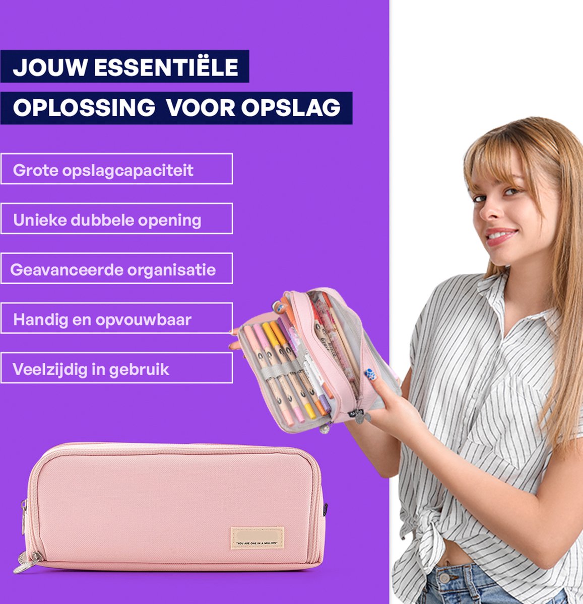 VeryGoods™ Etui - Pennenzak voor Jongens en Meisjes - Roze - Etuis voor School - Schoolspullen