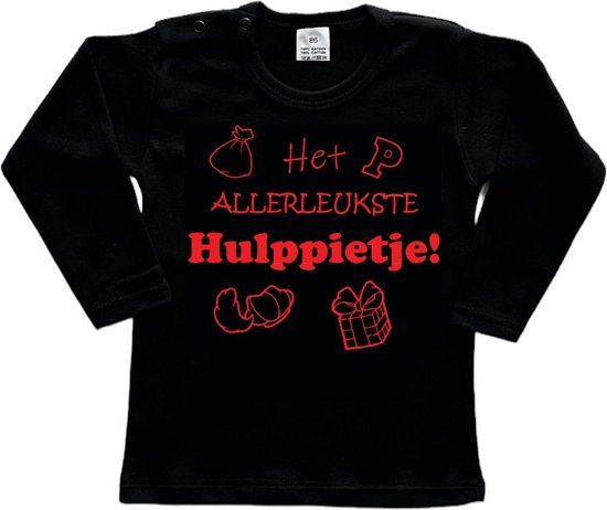 Sinterklaas | T-shirt Lange Mouw | Het allerleukste hulppietje! | Grappig | Cadeau | Kado | Zwart/rood | Maat 86