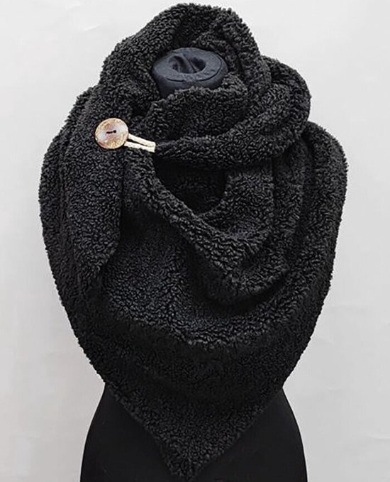 Dikke sjaal wintersjaal van teddy stof driehoeksjaal kleur zwart