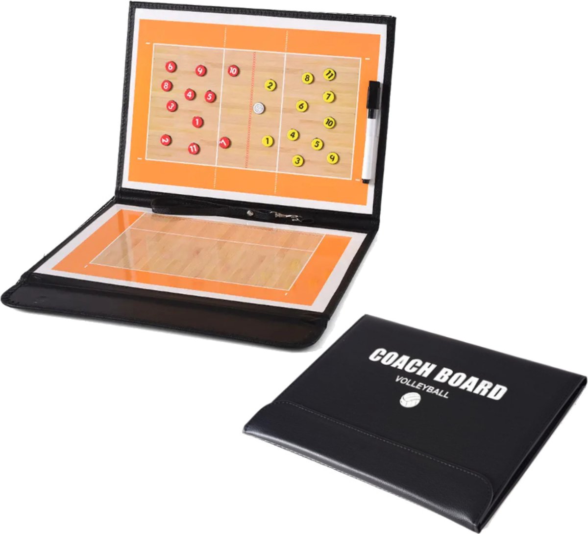 Tactiekbord volleybal - Tactiekborden - Coachbord - Coachboard - Coachmap - Tactiekmap volleybal - Half en geheel veld - Inclusief magneten en uitwisbare stift - Zwart, Zilver, Oranje, Creme, Geel en Rood
