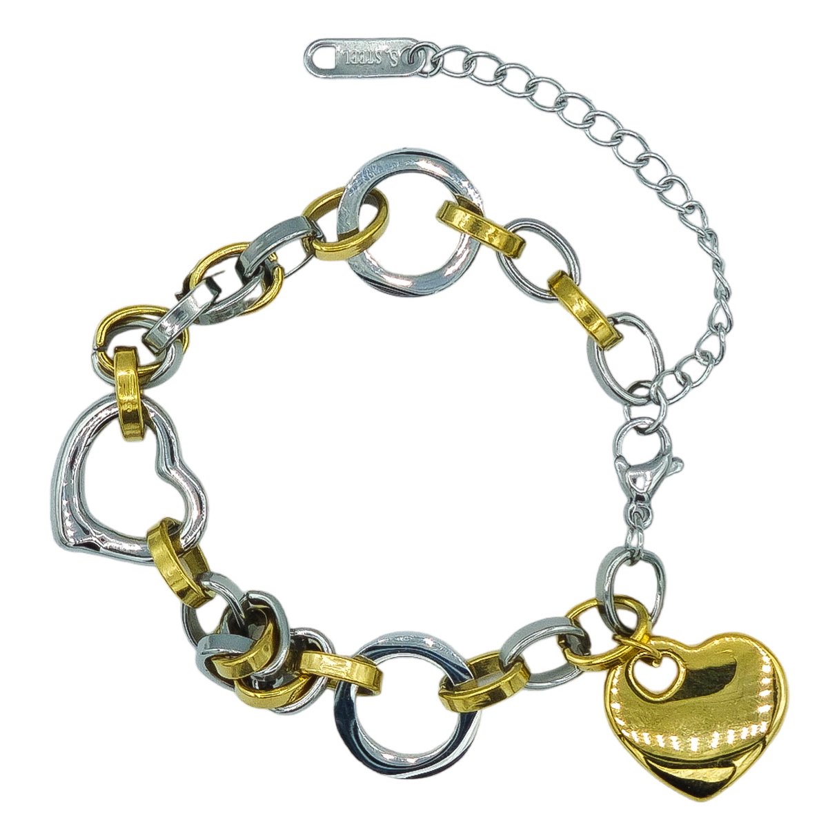 Bicolor Stalen Armband met Hartbedel