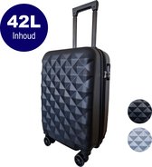 Handbagage Koffer Zwart - Leonardo - Douane Slot - ABS 42Liter - Handbagage Trolley - Hardcase - 4 Zwenkwielen - Reistrolley - Lichtgewicht - 56.5x37x23cm - Black - Small