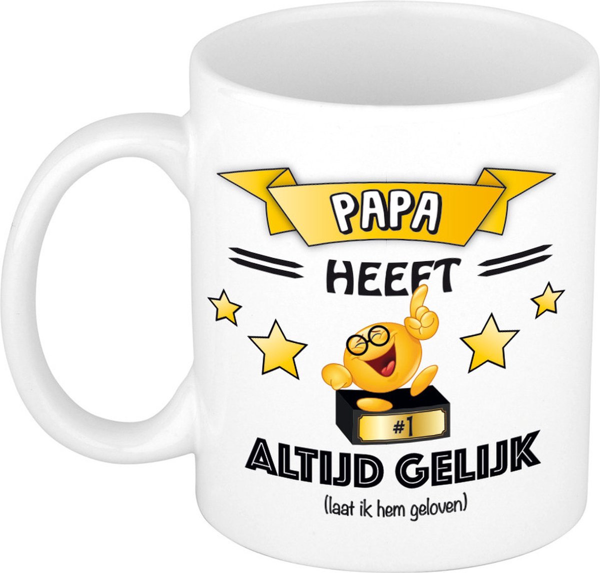 Bellatio Decorations Papa heeft altijd gelijk cadeau mok - goud - 300 ml - keramiek - vaderdag