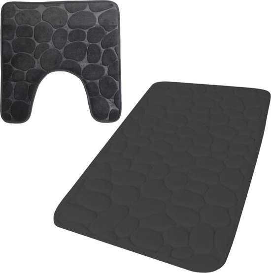 Urban Living badkamer droogloop matjes/tapijt - set 2x stuks - memory foam - antraciet