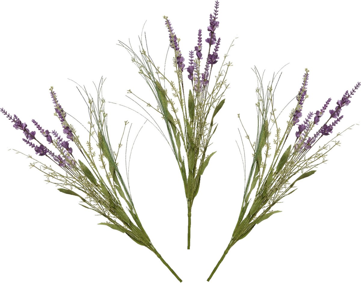 Everlands Kunstbloemen boeket lavendel - 5x stelen - kunststof - lila paars - 4 x 13 x H75 cm