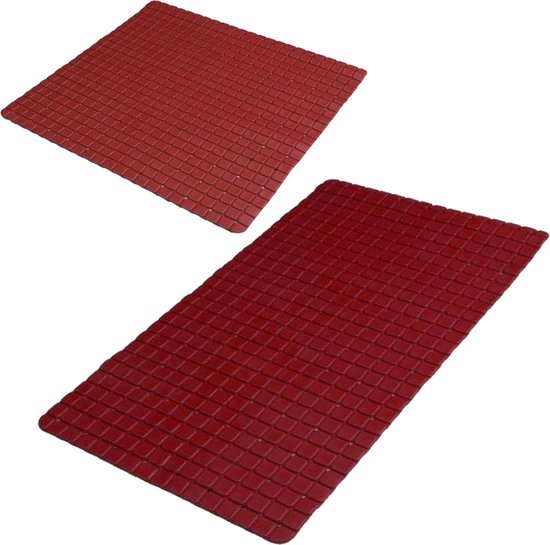 Urban Living Douche de tapis antidérapants pour douche/salle de bain - 2x pièces - caoutchouc - rouge foncé